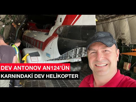 Dev kargo uçağı Antonov An124&#039;ün karnındaki dev helikopter