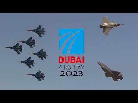 Flight demonstration from F-35, Rafale and Su-30 at Dubai Airshow 2023